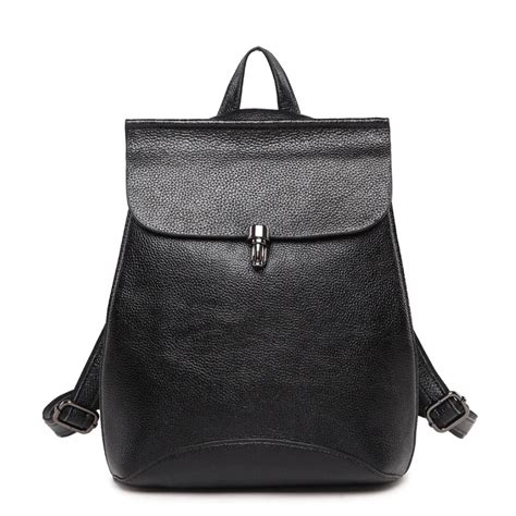 Trong Classic Style Womens Black Leather Backpack Anti Theft