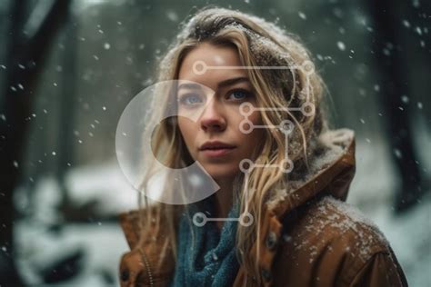 hermosa imagen de mujer en bosques cubiertos de nieve fotos de archivo creative fabrica