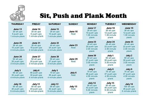 Sit Push Plank Month 30 Day Plank Challenge Plank Challenge Chart