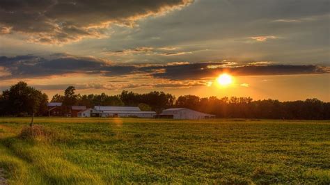 1080p Free Download Sunset Over A Farm In Spring Farm Fields