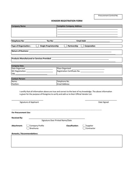 Printable Vendor Registration Form Template Printable Templates