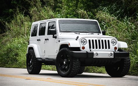 Download Wallpapers Jeep Wrangler White Suv Black Wheels Tuning