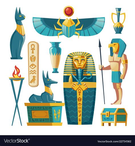 Cartoon Egyptian Set Pharaoh Sarcophagus Vector Image