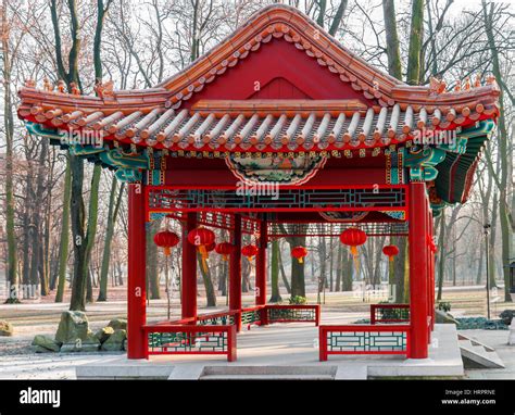 Traditional Chinese Pavilions In Lazienki Park In Warsaw Stock Photo