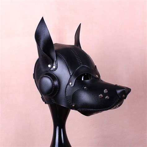 Puppy Play Hood Leather Dog Mask Petplay Fetish Mask Etsy