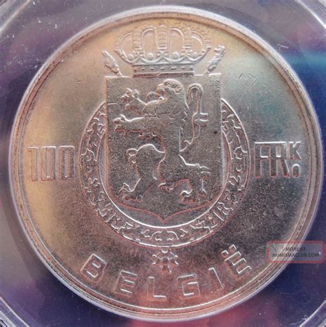 1949 Belgium 100 Fr Anacs Ms 62 Silver Coin