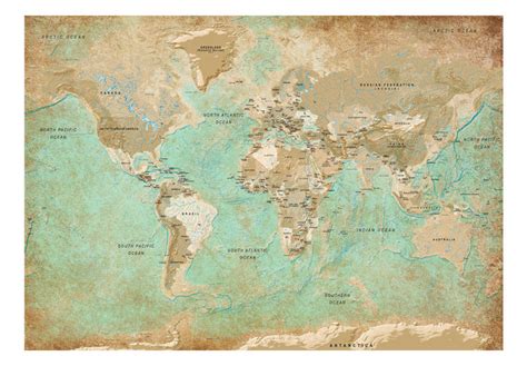 Fototapeta Turkusowa Mapa świata Na ścianę Mapy świata Sklep Bimago