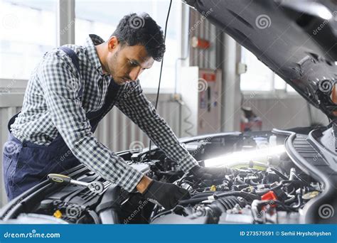 Indian Happy Auto Mechanic In Blue Suit Stock Image Image Of
