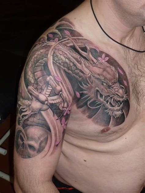 We did not find results for: Black And Grey Dragon With Skull Tattoo On Right Shoulder ...