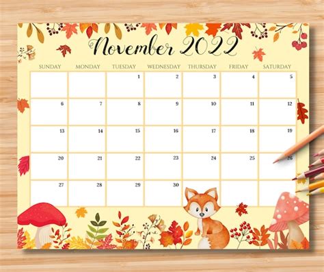 Editable November 2022 Calendar Beautiful Fall Autumn Etsy Nederland
