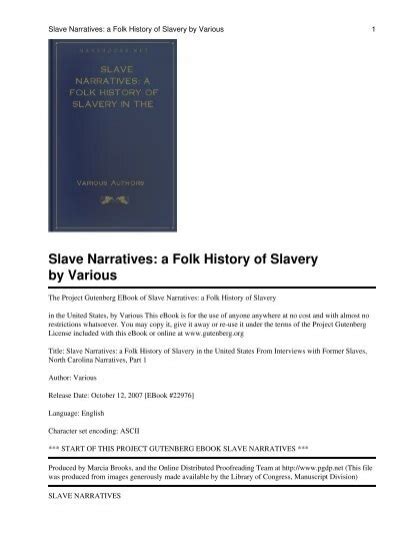 Slave Narratives A Folk History Of Slavery In The United States