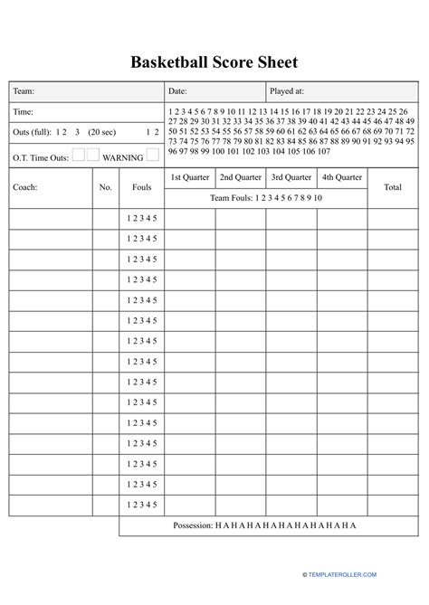 Basketball Score Sheet Template Download Printable Pdf Templateroller
