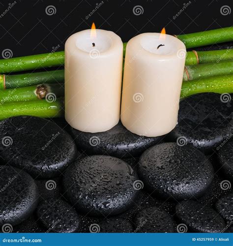 Spa Concept Of Zen Basalt Stones Candles And Natural Bamboo Wi Stock Image Image Of Drop