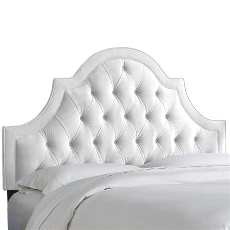 California King Bella High Arch Tufted Headboard Velvet White Skyline