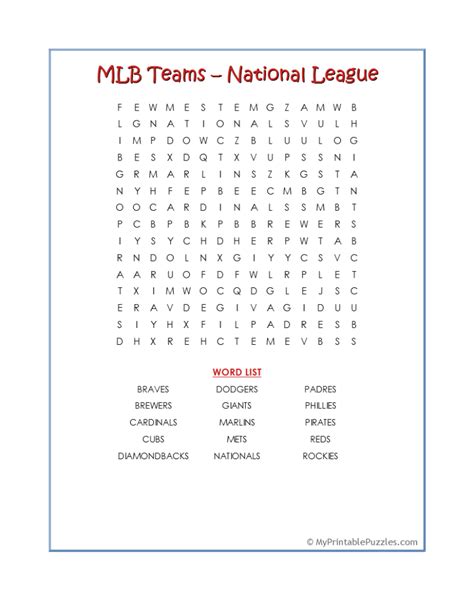 Baseball Teams Word Search Puzzle Team Word Word Search Puzzle Word