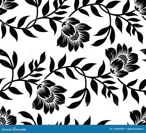 Seamless Black And White Vector Textile Floral Pattern Stock Vector