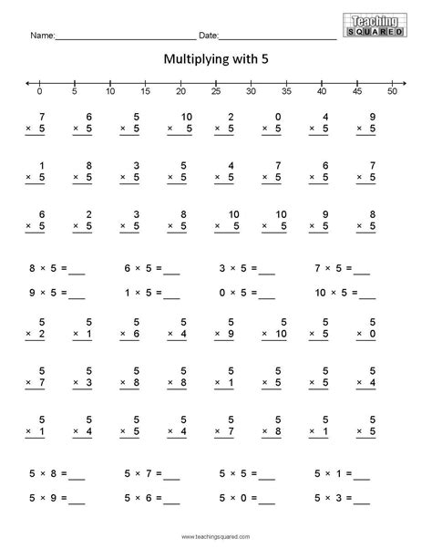 Multiplying 1 To 12 By 5 100 Questions A Free Multiplication