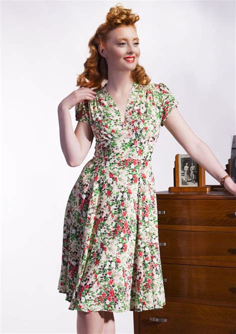 1930s 40s Ava Tea Dress In Meadow Crepe Tea Dress Dresses 1930s Fashion