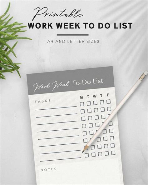 Work Week Planner To Do List Printable Business And Work Stationery