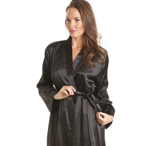 Womens Ladies Luxury Black Satin Bath Robe Wrap Sizes 10 24