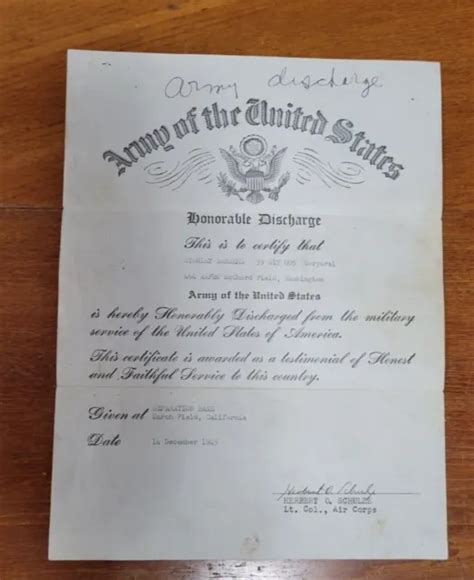Us Army Original Wwii Honorable Discharge Certificate 1975 Picclick