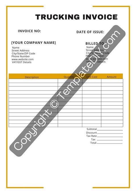 Trucking Invoice Printable Template In Pdf Word And Excel In 2022