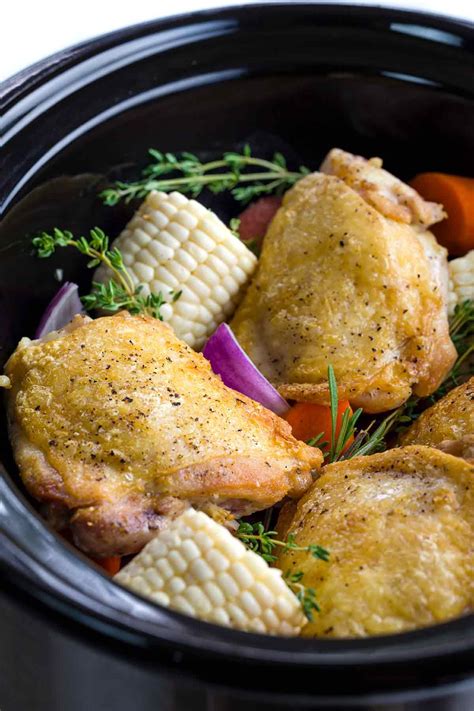 You can use your slow cooker to make chicken breasts, thighs, legs, wings, and even a whole chicken. Slow Cooker Chicken Thighs with Vegetables - Jessica Gavin ...