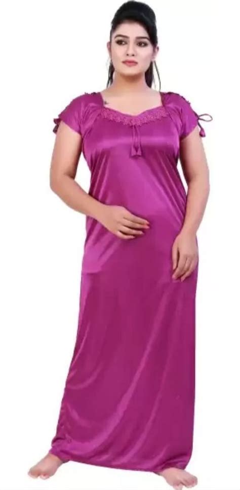 Solid Ladies Purple Satin Nightgown Half Sleeve At Rs 199piece In New