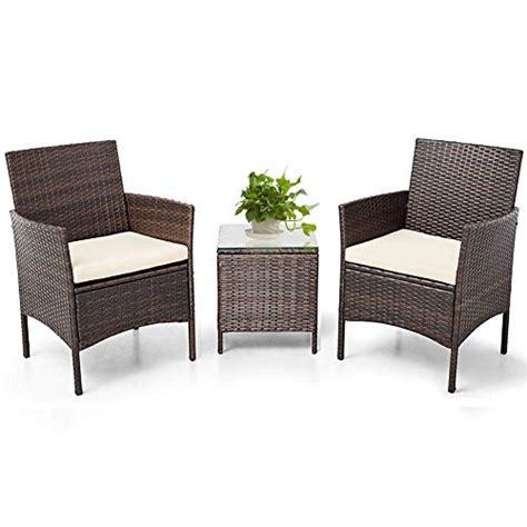 Suncrown Outdoor 3 Piece Patio Bistro Set Brown Wicker Chairs With