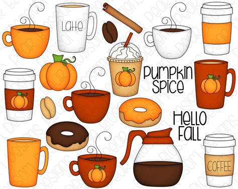 Pumpkin Spice Coffee Hand Drawn Digital Clipart Set Of 20 Etsy