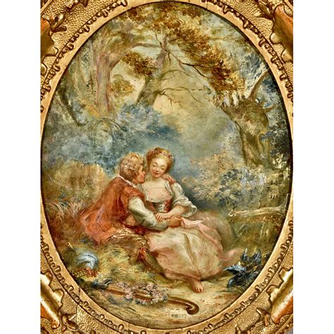 The 17th century in france saw the creation of the royal academy of painting and sculpture. French Oil Painting on Canvas Depicting Courting Couple - Renaissance Antiques