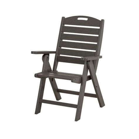 Big easy stackable brown plastic frame stationary adirondack chair (s) with slat seat seat. POLYWOOD Nautical Slate Grey Highback Patio Chair-NCH38GY - The Home Depot
