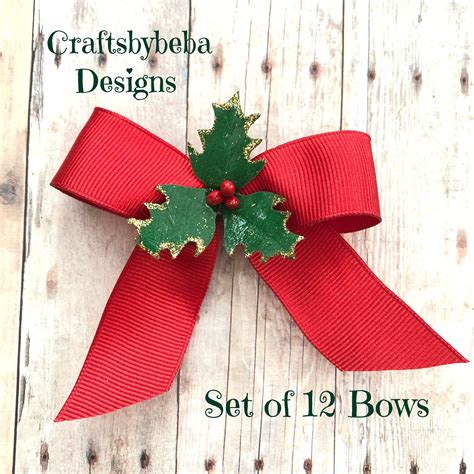 Christmas Decorative Bows Set Of 12 Small Bows Red Christmas Bows