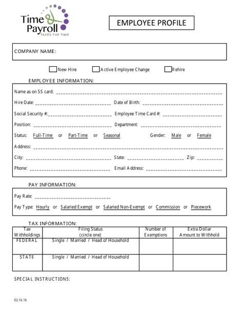 Employee Profile Form Time And Payroll Fill Out Sign Online And