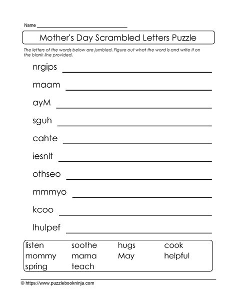 Freebie Mothers Day Scramble Letters Puzzle To Download Print And Solve Use In Classrooms To