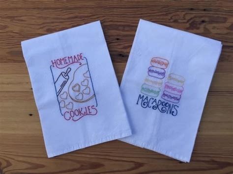 Hand Embroidered Flour Sack Dish Towels Set Of 2