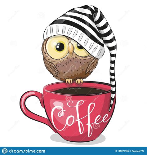 Illustration About Cute Cartoon Owl Is Sitting On A Cup Of Coffee