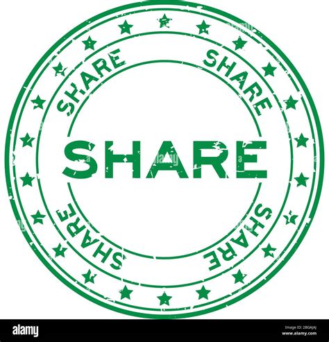 Grunge Green Share Word With Star Icon Round Rubber Seal Stamp On White