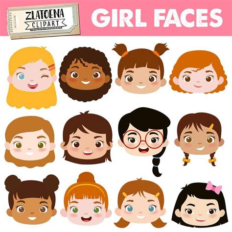 Cute Girl Faces Clipart Kids Faces Digital Clipart Cute Kids Clip Art