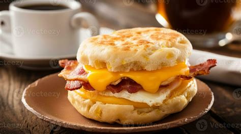 ai generative of a mouthwatering english muffin sandwich features crispy bacon a perfectly