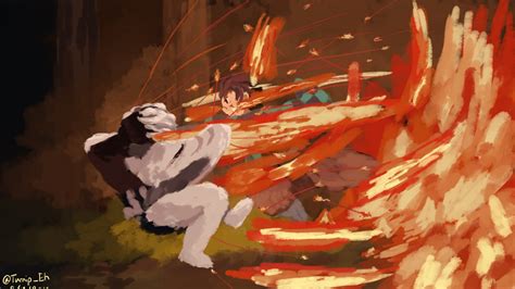 Demon Slayer Rui Tanjiro Kamado On Fire War 4k Hd Anime