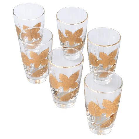 Order your favorites at coke store today! Vintage Gold Leaf Drinking Glasses - Set of 8 | Chairish