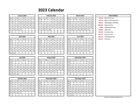 2023 Printable Calendar With Numbered Weeks Printable Templates Free