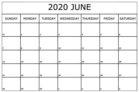 June 2020 Calendar Printable Calendar Printables June Calendar