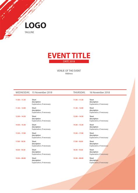 Agenda for event. FREE template on Behance