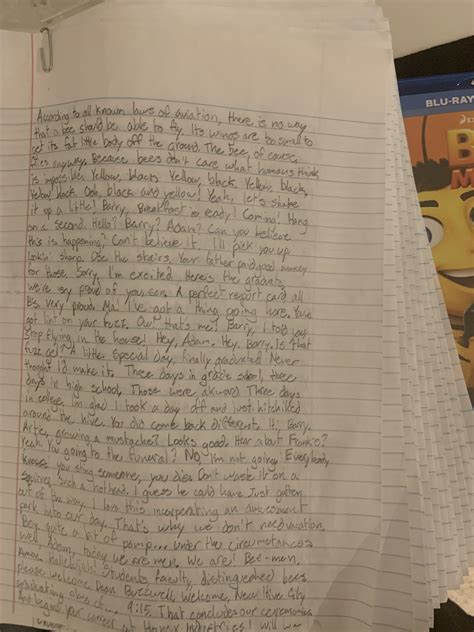I Wrote The Entire Bee Movie Script By Hand Lol Rbeemovie