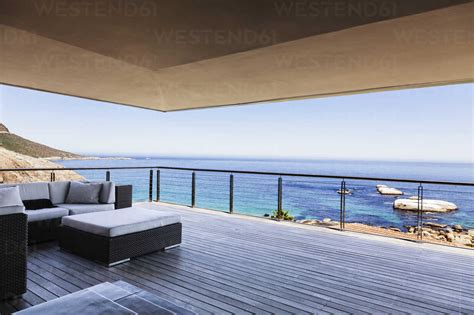 Luxury Balcony Overlooking Ocean Stock Photo