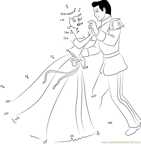 Disney Best Couple Prince And Cinderella Dot To Dot Printable Worksheet