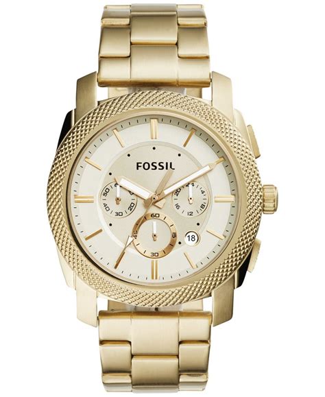Fossil Mens Chronograph Machine Gold Tone Stainless Steel Bracelet