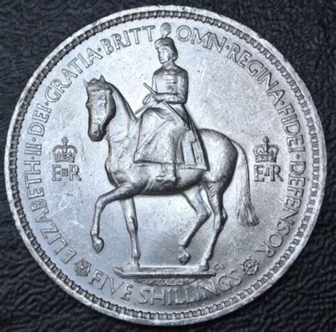 1953 Great Britain Five Shillings Copper Nickel Elizabeth Ii